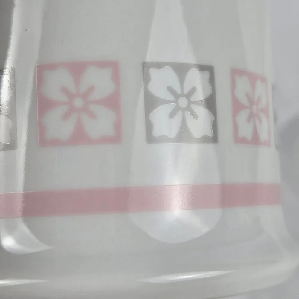 Vintage Porcelain Apothecary Jar White Pink Gray Pattern with Pink Stripe Accent